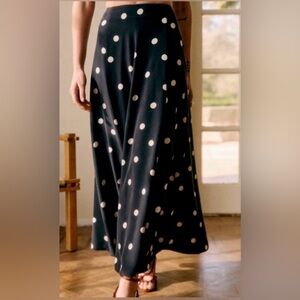 NWOT Sézane Editions SZ 4 Soelle Black and White Polka Dot Silk Maxi Skirt RARE!